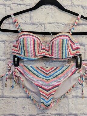 NWOT RAJ Swimwear Rainbow Striped Multicolor Bikini Set - Size Small